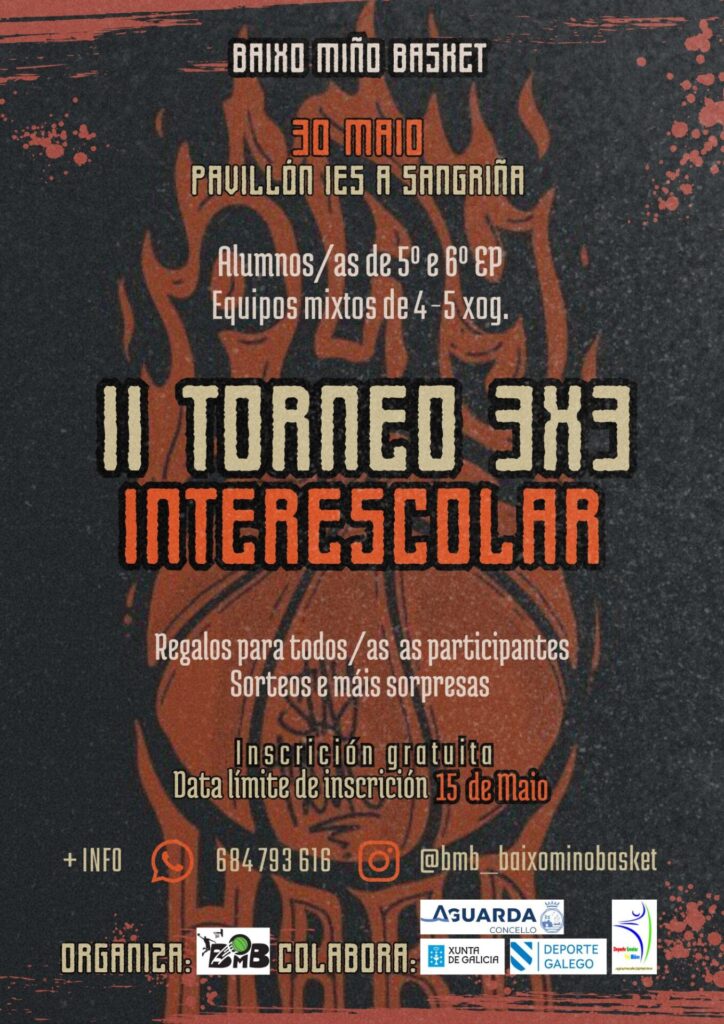 Cartel do II Torneo 3x3 Interescolar organizado polo C.B. Baixo Miño Basket.